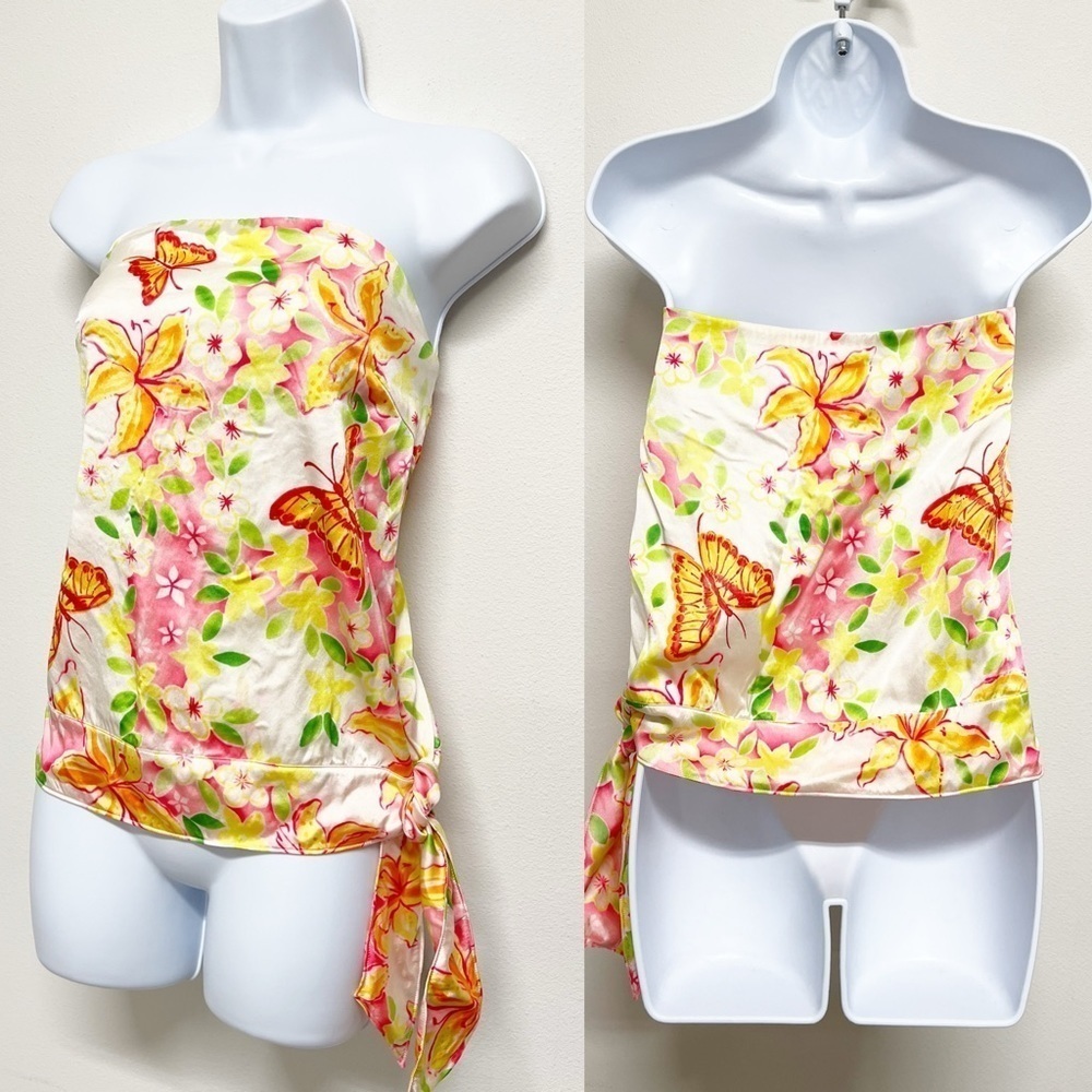 Lilly Pulitzer Vintage Silk Butterfly White Winter Floral Print Quinn Top Sz 10